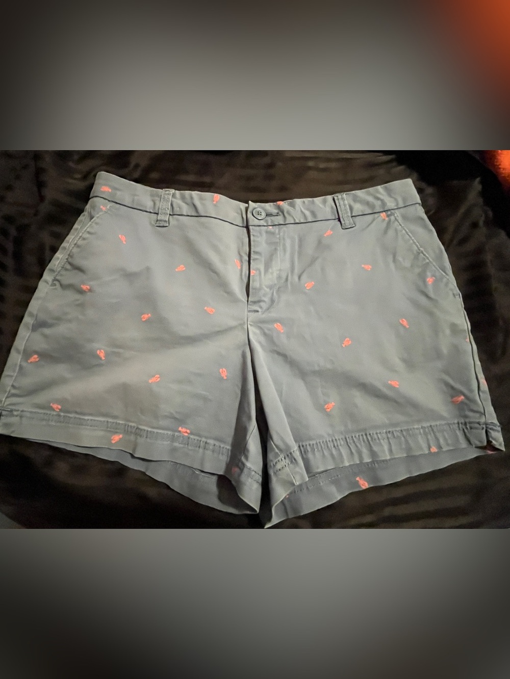 Magellan Outdoors Light Blue Shorts with Pink Lobster Embroidery
